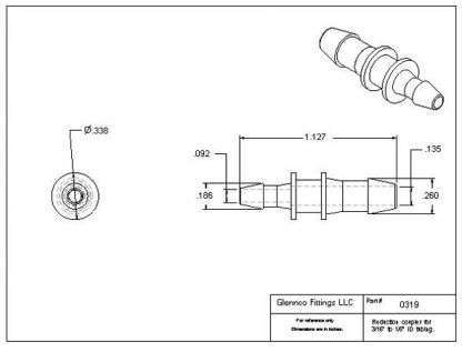 031905 (Reduction Barb Couplers - Barb1: 3/16"  Barb2: 1/8"  Material: Polypropylene)