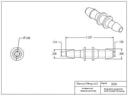 032005 (Reduction Barb Couplers - Barb1: 3/16"  Barb2: 5/32"  Material: Polypropylene)