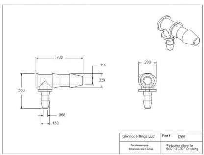 126522 (Reduction Barb Elbows - Barb1: 5/32"  Barb2: 3/32"  Material: Natural Kynar)