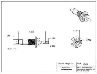 1313302 (Reduction Barbed Bulkheads - Thread: 1/8" NPSM  Barb1: 1/4"  Barb2: 1/8"  Material: Black Nylon)