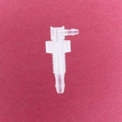 1330105 (Reduction Barbed Bulkhead Elbows - Thread: 10-32 UNF  Barb1: 3/32"  Barb2: 1/16"  Material: Polypropylene)