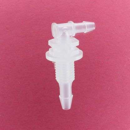 1334305 (Reduction Barbed Bulkhead Elbows - Thread: 5/16-24 UNF  Barb1: 5/32"  Barb2: 1/8"  Material: Polypropylene)