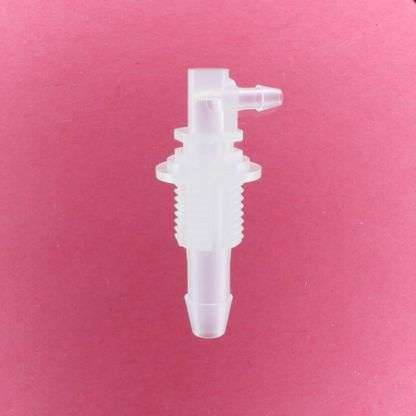 1338305 (Reduction Barbed Bulkhead Elbows - Thread: 1/4 NPSM  Barb1: 1/4"  Barb2: 1/8"  Material: Polypropylene)