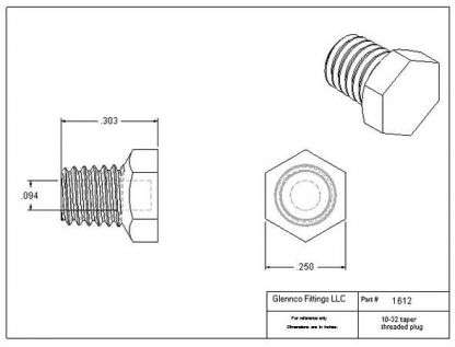 161207 (Threaded Plugs - Thread: 10-32 Taper  Material: Natural Nylon)