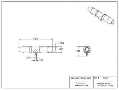 208622 (Reduction Tees - Barb1: 1/4"  Barb2: 1/16"  Material: Natural Kynar)